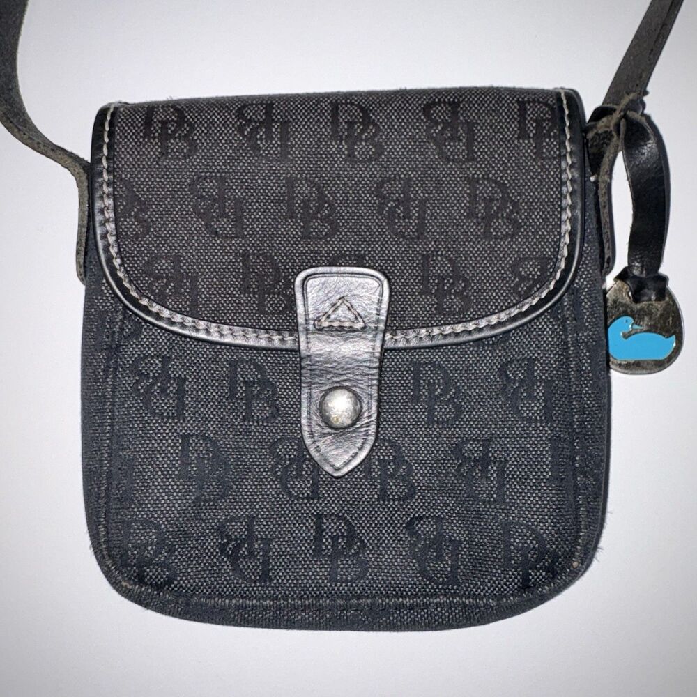 Dooney Bourke Vintage Black Canvas Mini Small Purse Bag Charm Signature Print